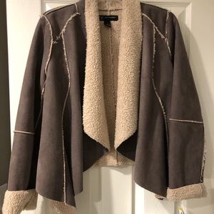 Faux suede/Sherpa lined open cardigan/ jacket